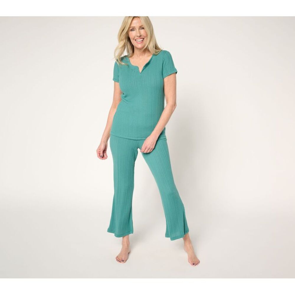 Sunday Brunch Women's Sleepwear Sz M Variegated Rib Knit Lounge Set Green